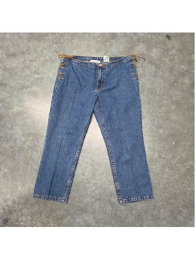 Jordache Blue Denim Capris Tan Accents Size 9/10